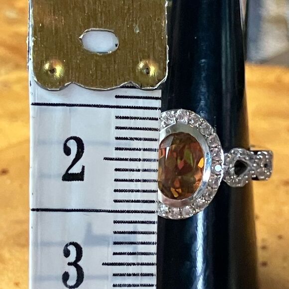 Genuine Orange Mystic Topaz Sterling Silver Halo Ring Size 9 - Picture 6 of 8